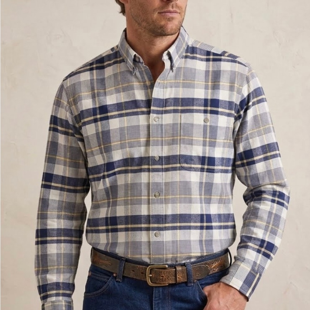 WRANGLER 20X Men’s Button Down Plaid Multicolor Long Sleeve Shirt Western Wear